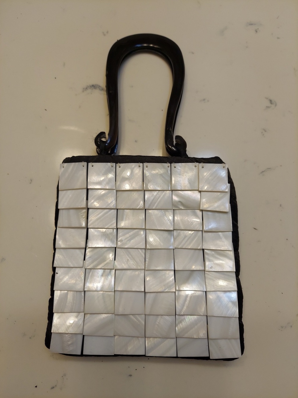 Pearlescent Mosaic Tile Handle Bag - White